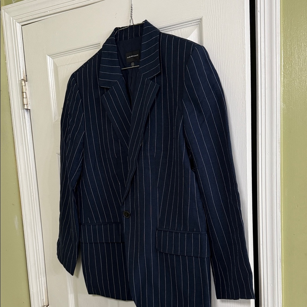 Club Monaco Dark Blue Linen Striped Blazer - Picture 5 of 5